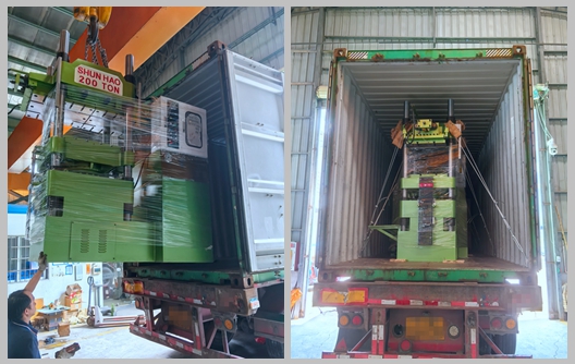 Expédition de la machine de moulage de mélamine Shunhao de 200 tonnes et des machines de préchauffage